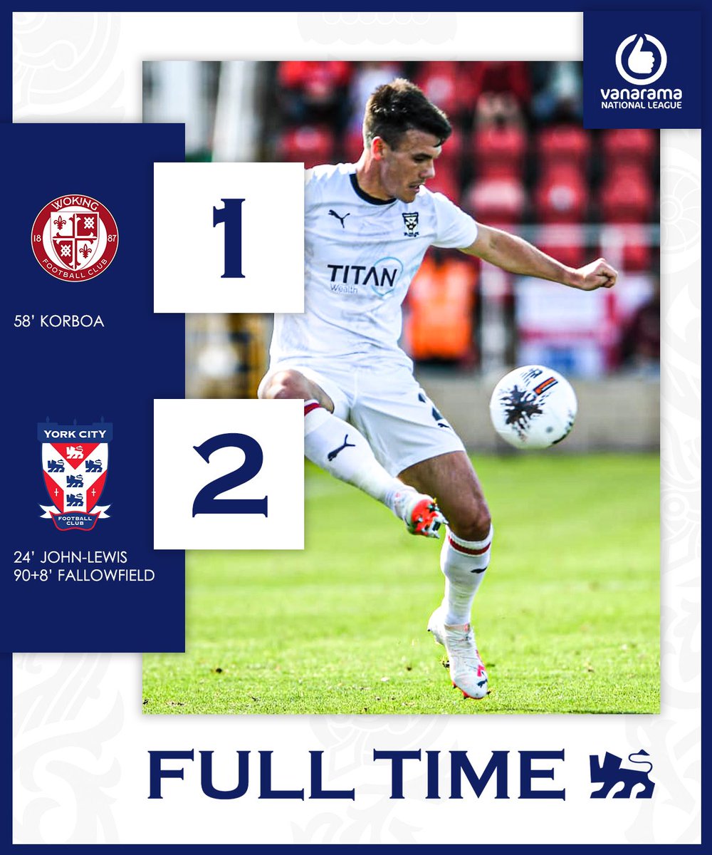 YorkCityFC's tweet image. ⏱️ Ryan Fallowfield’s late injury-time winner seals a massive three points for the Minstermen this afternoon at Woking.

#YCFC 🔴🔵