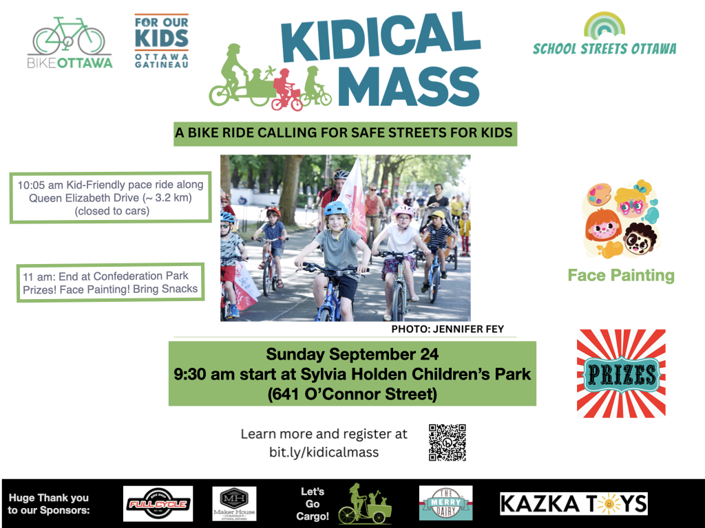 Our Kidical Mass Ride on September 24th isn't just about having an amazingly fun time riding together on car-free streets with music and prizes. It's also to show our city that we need more Safe Streets for our kids, for pedestrians and people who roll. #ottbike #SafeStreetsNow