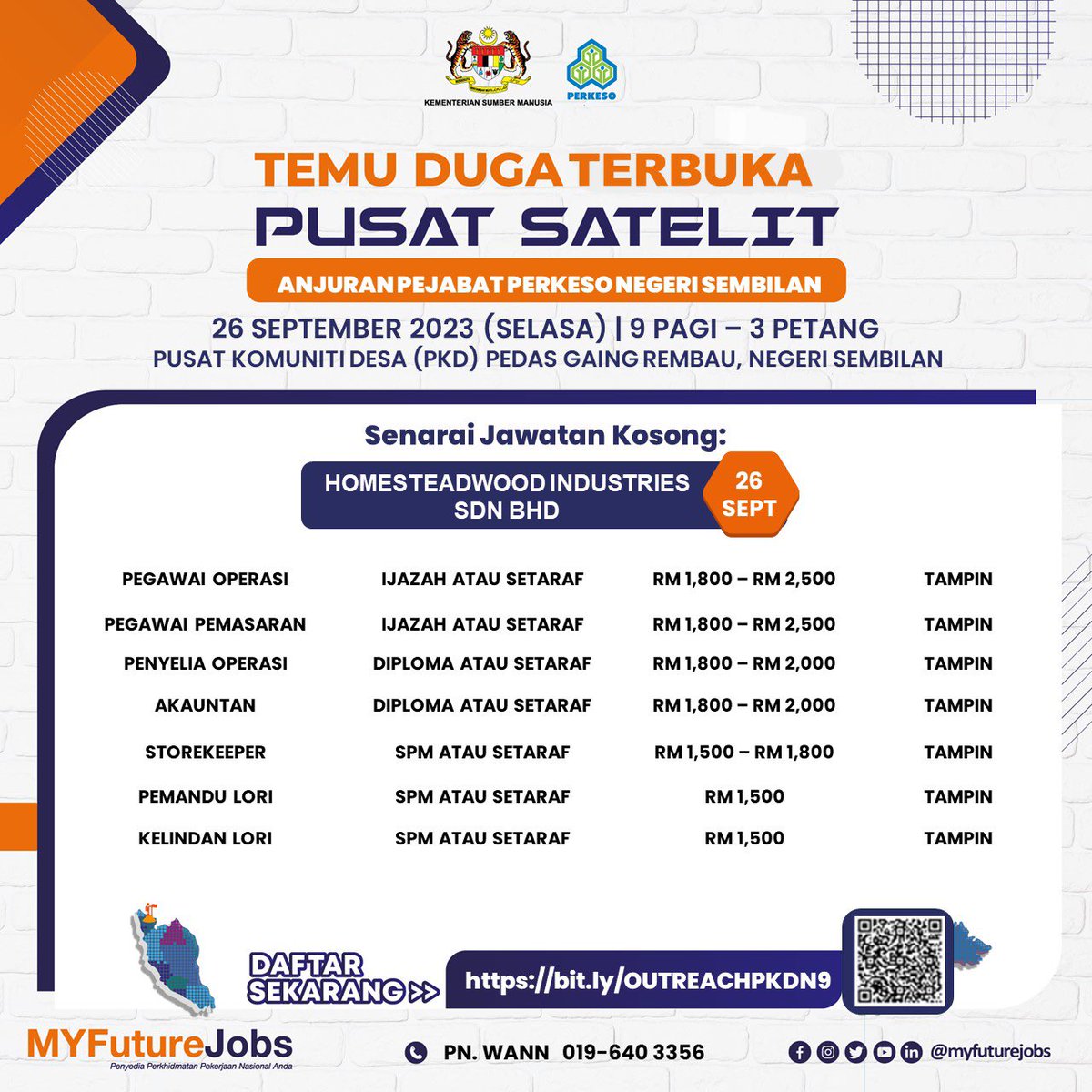 wanrozza's tweet photo. PROGRAM TEMU DUGA PUSAT SATELIT ANJURAN PEJABAT PERKESO NEGERI SEMBILAN 

TARIKH: 26 SEPTEMBER 2023 (SELASA)
TEMPAT: PUSAT KOMUNITI DESA (PKD) PEDAS GAING REMBAU, NEGERI SEMBILAN

Pra pendaftaran - https://t.co/Sbp4hwDODZ 

#jawatankosong #kerjakosong #rembau #tampin https://t.co/yXaDs4IJiT