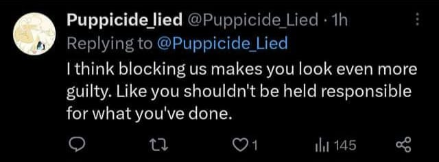 ClTYCROWS's tweet photo. @Puppicide_Lied didnt you block one of the victims here you're saying are lying? so what happened to blocking makes you look guilty? https://t.co/KaqoNr2bvv