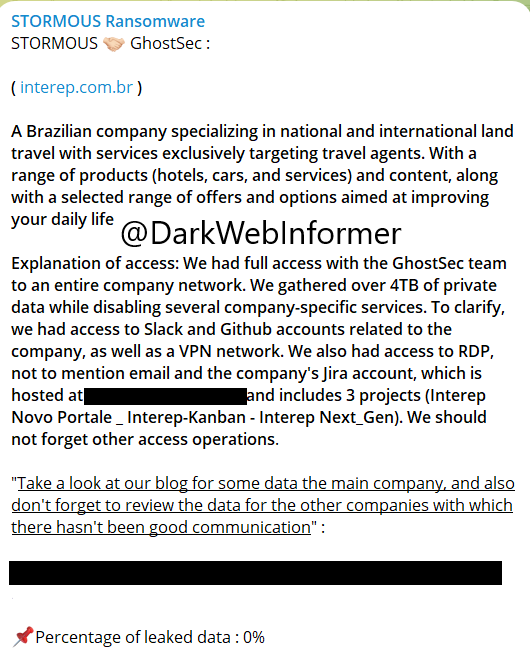 DarkWebInformer's tweet photo. Actor: Stormous
Ransomware Victim: Interep
Date: 2023-09-23
Note: Allegedly, #Stormous has named #Interep as a victim. #Ransomware #StopRansomware #DarkWeb #DarkWebInformer