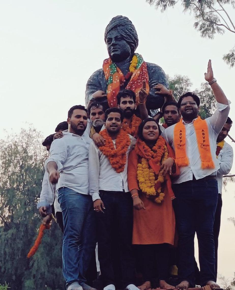 JPNadda's tweet photo. Inspired by the ideals of Swami Vivekananda, @ABVPVoice has always kindled a flame of nationalism and selfless service in the hearts of our youth.

I congratulate all the karyakartas of ABVP for their emphatic victory in #DUSUElection2023. This triumph shows the ubiquitous acceptance of the ideology of 'nation first' among our young generation, who will shape our nation's tomorrow.