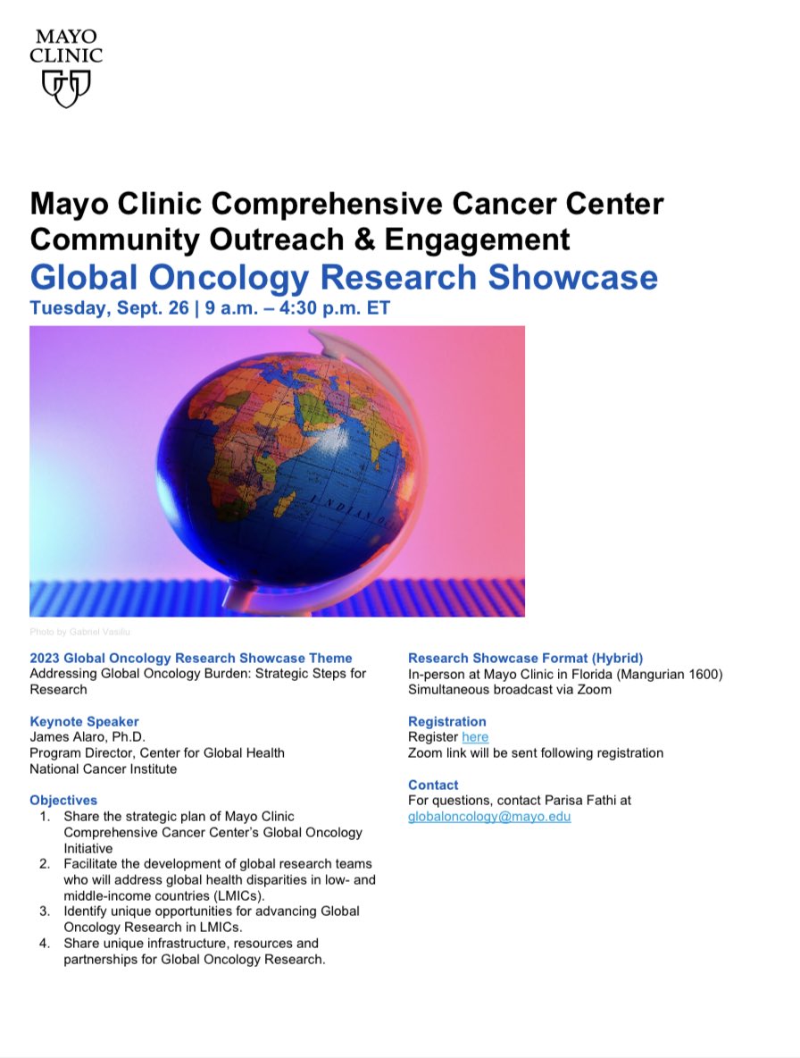 DrOdedina's tweet photo. Excited to announce the ⁦@MayoCancerCare⁩ Community Outreach &amp; Engagement 1st #Global #Oncology Research Showcase with ⁦Dr @JamesAlaro⁩ of the ⁦@NCIGlobalHealth⁩ as the keynote speaker. Excited to also welcome several African scientists to ⁦@MayoClinic⁩ FL https://t.co/3ITZXIRcLz