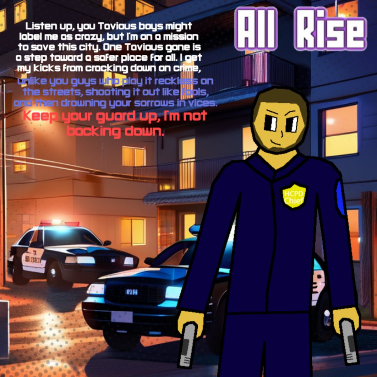 CommanderI85327's tweet photo. Listen up, you Tavious boys might label me as crazy, but I'm on a mission to save this city. Unlike you guys who play it reckless on the streets, shooting it out like fools, and then drowning your sorrows in vices. Keep your guard up, I'm not backing down.-ML
#gamedev #indiedev https://t.co/qm7fBXVWnr