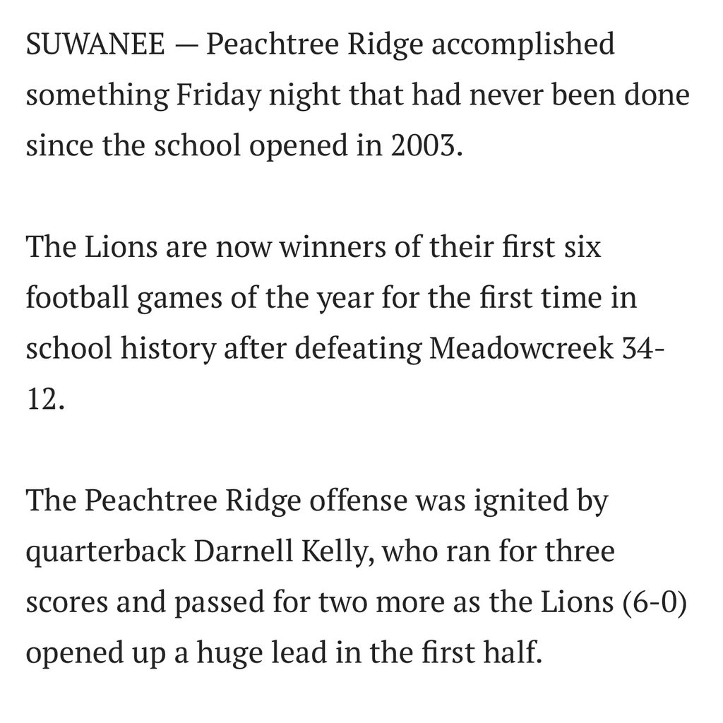 School History; 1st time ever 6-0! @PTRFootball @klaykoester @espn @QBHitList @ChadSimmons_ @scoreatlanta @Andy_Villamarzo @itgnext_georgia @Stumpf_Brian @JeremyO_Johnson @CJacksonPRZ @BBBaumgartner @najehwilk @RecruitGeorgia @GeorgiaPrepMag @SWiltfong247 @GDPsports @Atl_TD_Club