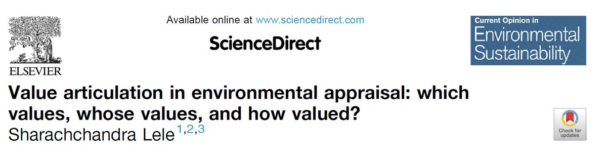 Happy to announce the publication of two complementary papers emerging from our work on 'Values in environmental decision-making' in the IPBES values assessment #ValuesAssessment #ValuesofNature #environmentalvalues 
10.1016/j.cosust.2023.101294