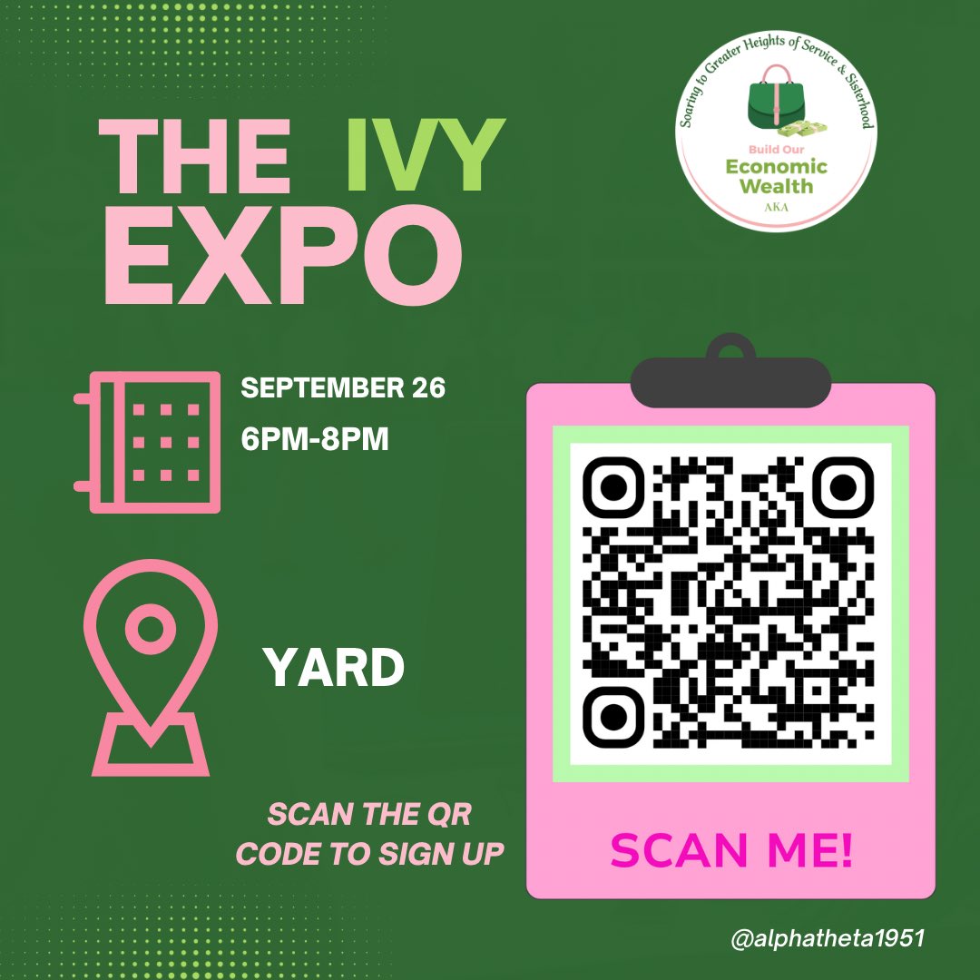 Join the Alpha Theta Chapter for the Ivy Expo! To sign up, please scan the QR code. Skee you on Tuesday!🩷💚
•
•
•
#AlphaThetaNothingGreater