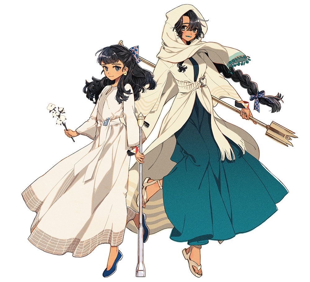 2girls multiple girls black hair long hair holding white background braid  illustration images