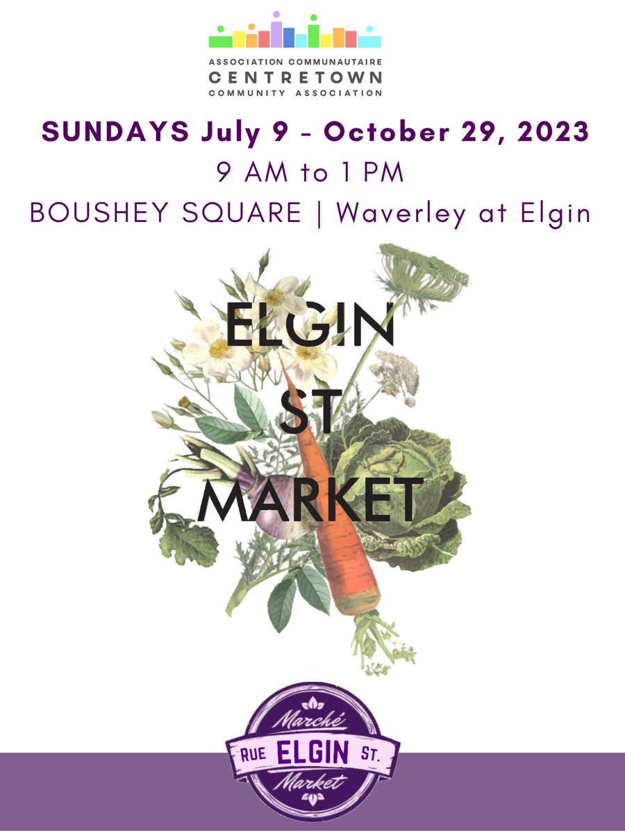 Sun Sept 24 at #ElginStreetMarket 9am-1pm (Elgin&amp;Waverley) last of 10am free yoga sponsored by
@centretownCCA
&amp; #ElginAreaBusinessAssociation and instructed by
<a href="/CattleyaYoga/">Cattleya Yoga Studio</a>
. At 11am walking tour Canals and Communities with lots of local vendors organized by #OttawaStreetMarket