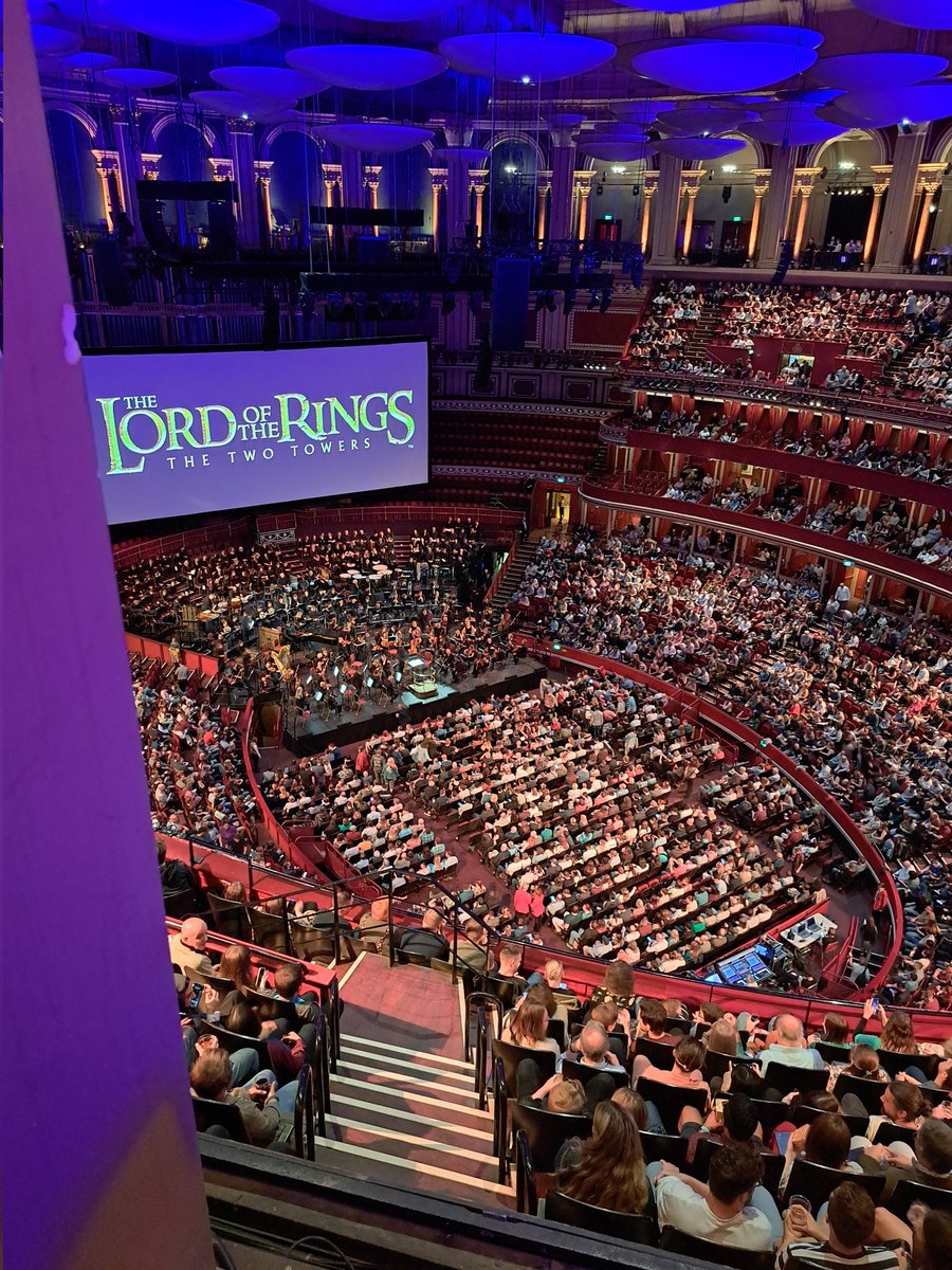 DrCLSlater's tweet photo. Not a bad view for the cheapest ticket. My favorite of the Lord of the Rings trilogy preformed by a full orchestra and choir in the Royal Albert Hall! The 6 French horns they have has made me so happy and nostalgic! https://t.co/7Qg3qbaeKz