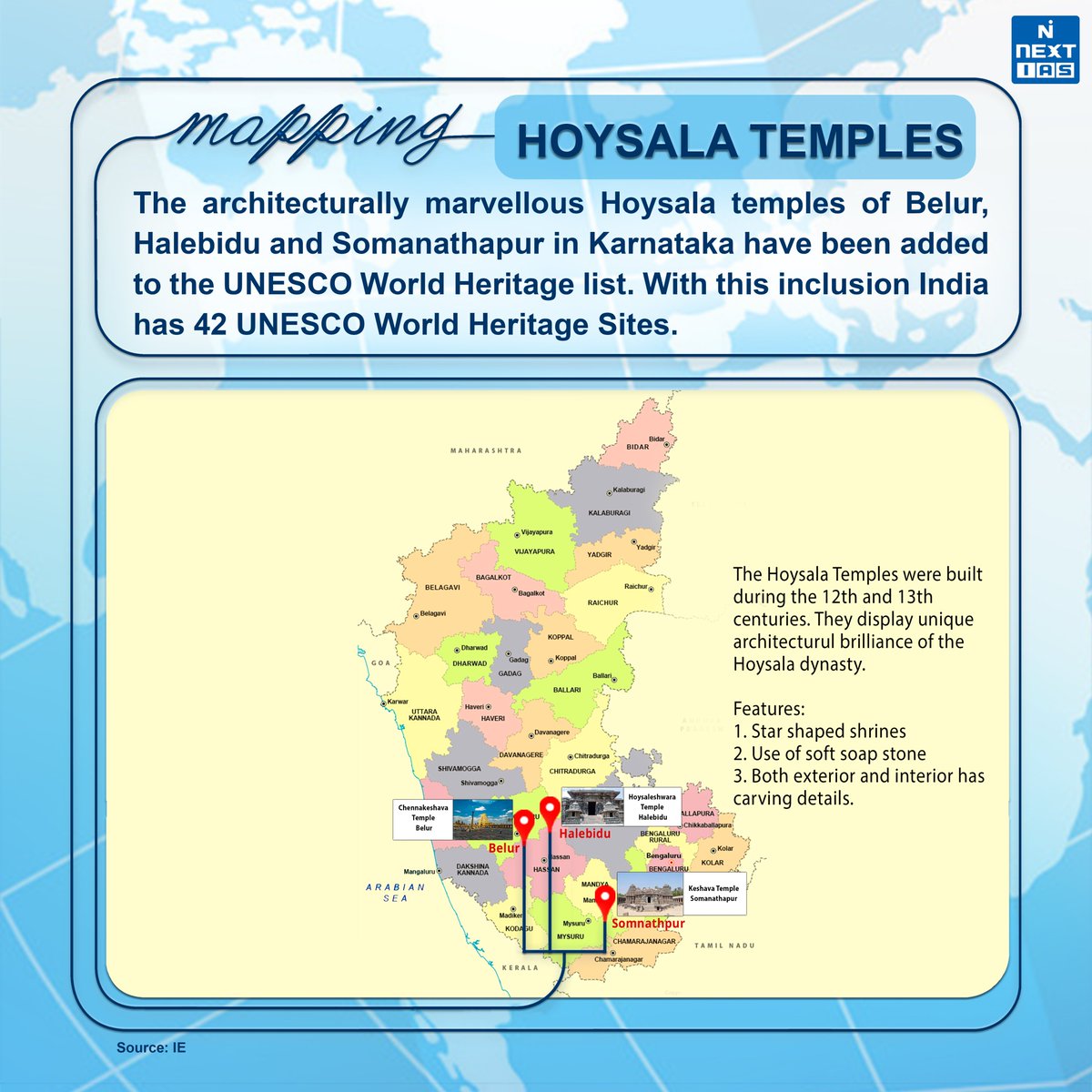 NEXTIAS_Delhi's tweet photo. NEXT IAS brings you an initiative 𝐌𝐀𝐏𝐏𝐈𝐍𝐆 🗺️, where we will try to map important places in the news for you.
#nextias #mappingnextias #upsc #upscmaps #upscmapping #upsccurrentaffairs #upsc2024 #hoysalatemples #unescoworldheritage #halebidu #archaeologicalwonders #UNESCO https://t.co/RXIDFxf5o9