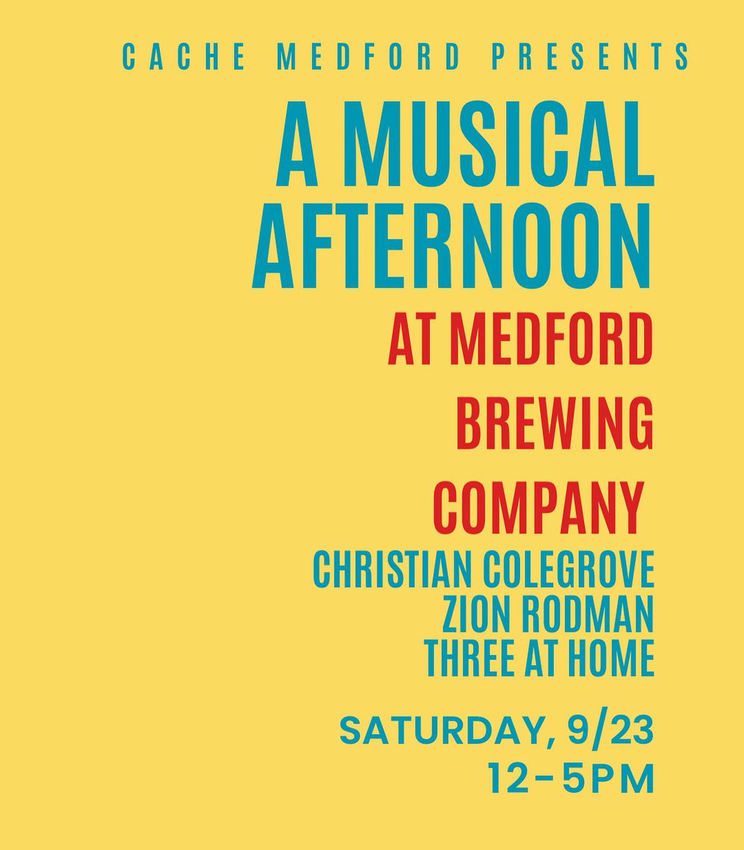 CACHEinMedford's tweet photo. Our friends at @medfordbrewing have generously offered their space for some of the musical performers who were scheduled to perform at our Mystic River Celebration. Stop by today 12-5 pm to hear live music from Zion Rodman, Christian Colegrove, Three at Home, and others https://t.co/wg2fON02vq