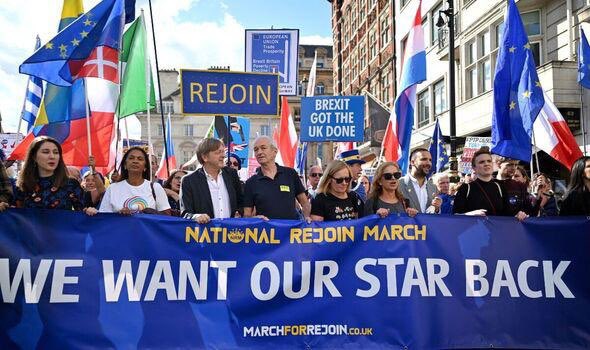 Demonstrators march in London to demand Britain’s return to the European Union