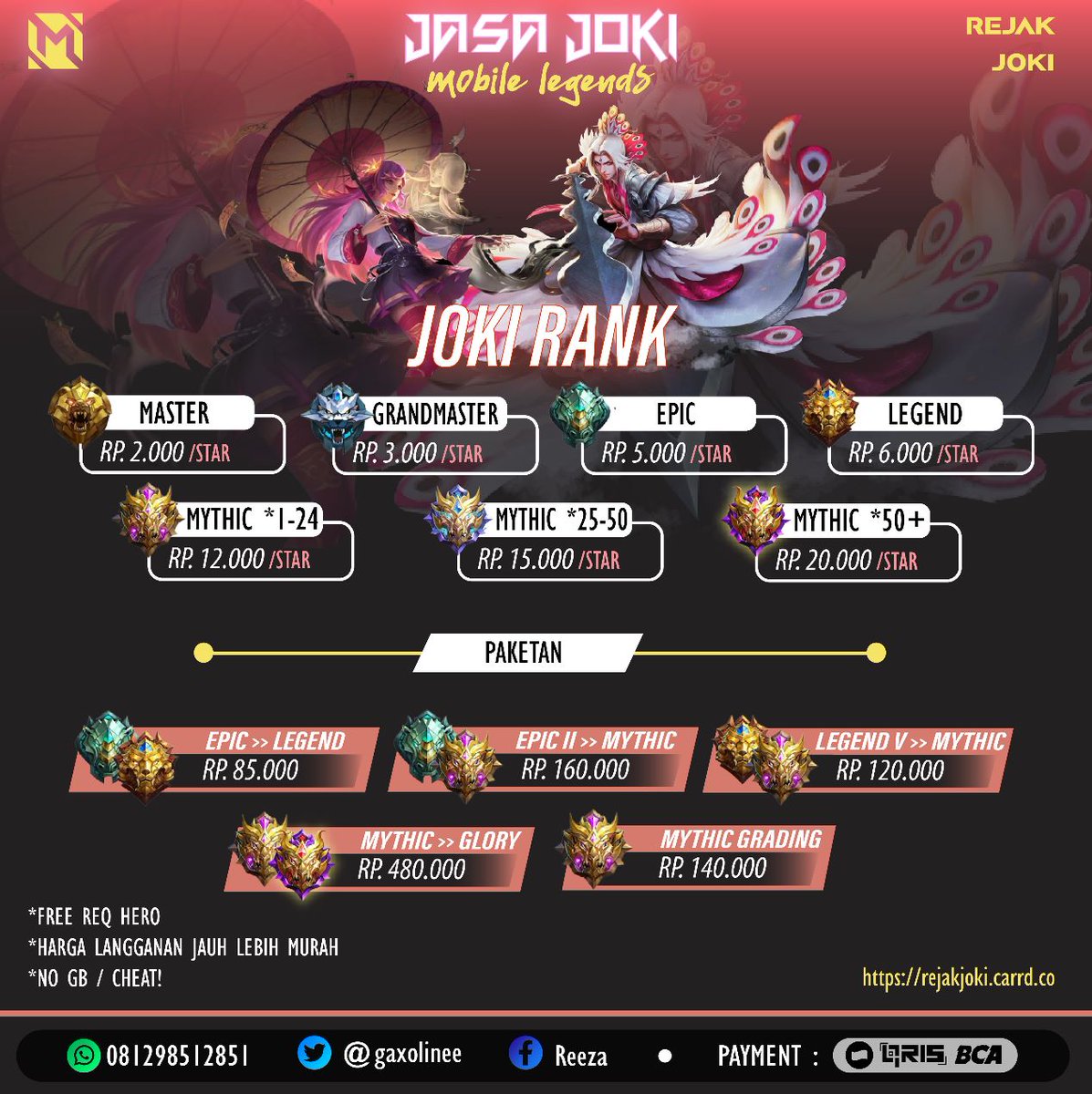 gaxolinee's tweet photo. Yuk joki awal season nyaaa, bisa cek https://t.co/WUvvZ4Ml0Y buat liat testi 150+ disitu🙏 buat jokgen masih close dulu yaaa . https://t.co/JttrW7nSpo bisa wa langsung karna dm twt suka ngga muncul notif nya😭

#jokiml #zonauangᅠ #joki https://t.co/3d19gAY6Ov