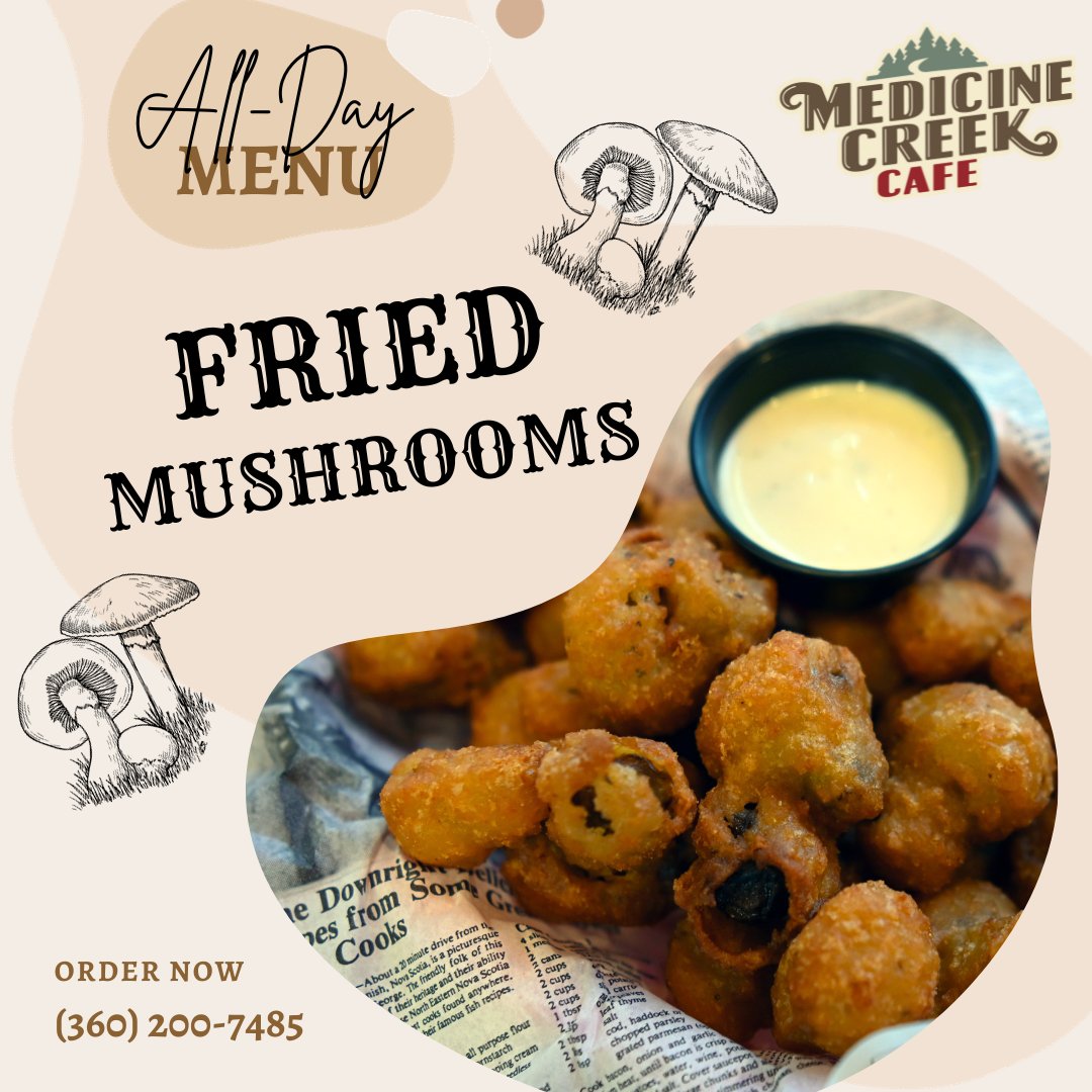 Come try our Fried Mushrooms! We’re open 7 a.m. to 2 p.m. Wed-Mon. On Tuesdays, we will be closed.  #FriedMushrooms #FoodieFavs #DeliciousEats #FoodLovers #FoodLoversUnite #LocalEats #FoodieFinds