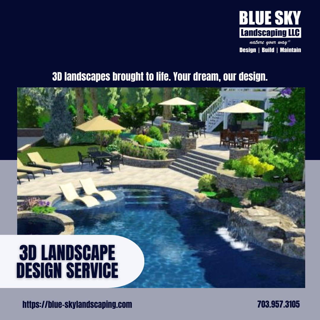 Transform your outdoor space into a breathtaking oasis with Blue Sky Landscaping's 2D and 3D rendering services. 

See your vision come to life today!
703.957.3105 
blue-skylandscaping.com/landscape-desi…

#BlueSkyLandscaping #LandscapeDesign #2DRendering #3DRendering