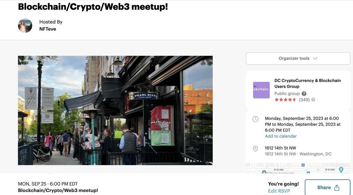 NFTLadyEve's tweet photo. Every Monday 6-6 ! Most diverse eclectic independent Blockchain group in the world! 🔥
Blockchain Meetup

Every Monday a broad range of Web3 relaxed informal gatherings at Pearl Dive on 14th St NW DC

https://t.co/7nHt3DxPhS

#cryptomeetupDC #CryptoDC #web3DC https://t.co/Vw1R1eXLOH