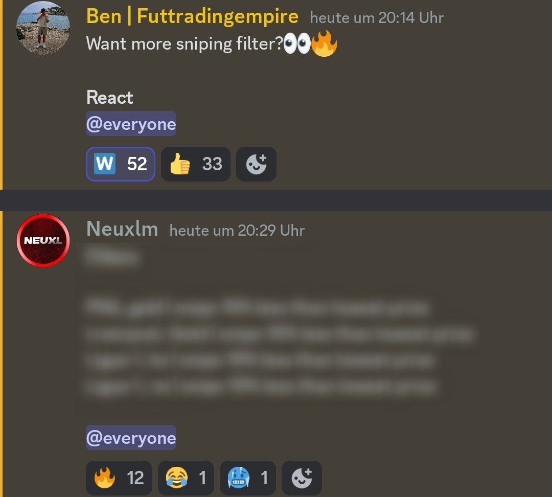 futradingempire's tweet photo. 🚨 FREE EAFC Sniping Filter!😍🔥

🔄 Retweet and I'll send them to you!

✅️ Follow so I can DM you!👀
#EAFC #EAFCTRADING https://t.co/TiCJawlqLc