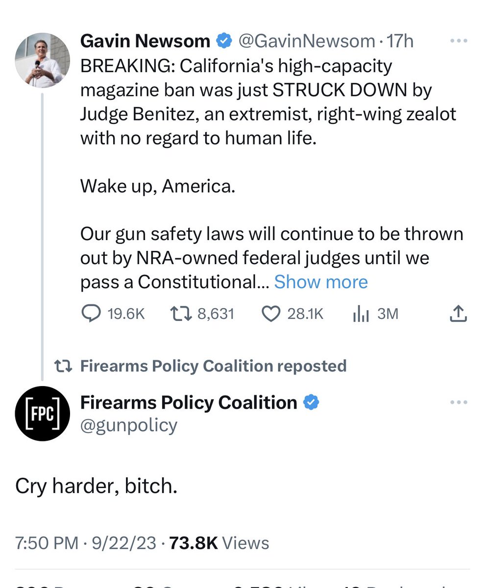 vcdefense's tweet image. Federal Judge Roger T. Benitez, aka Saint Benitez, strikes again.  Gavin isn’t happy 🇺🇸