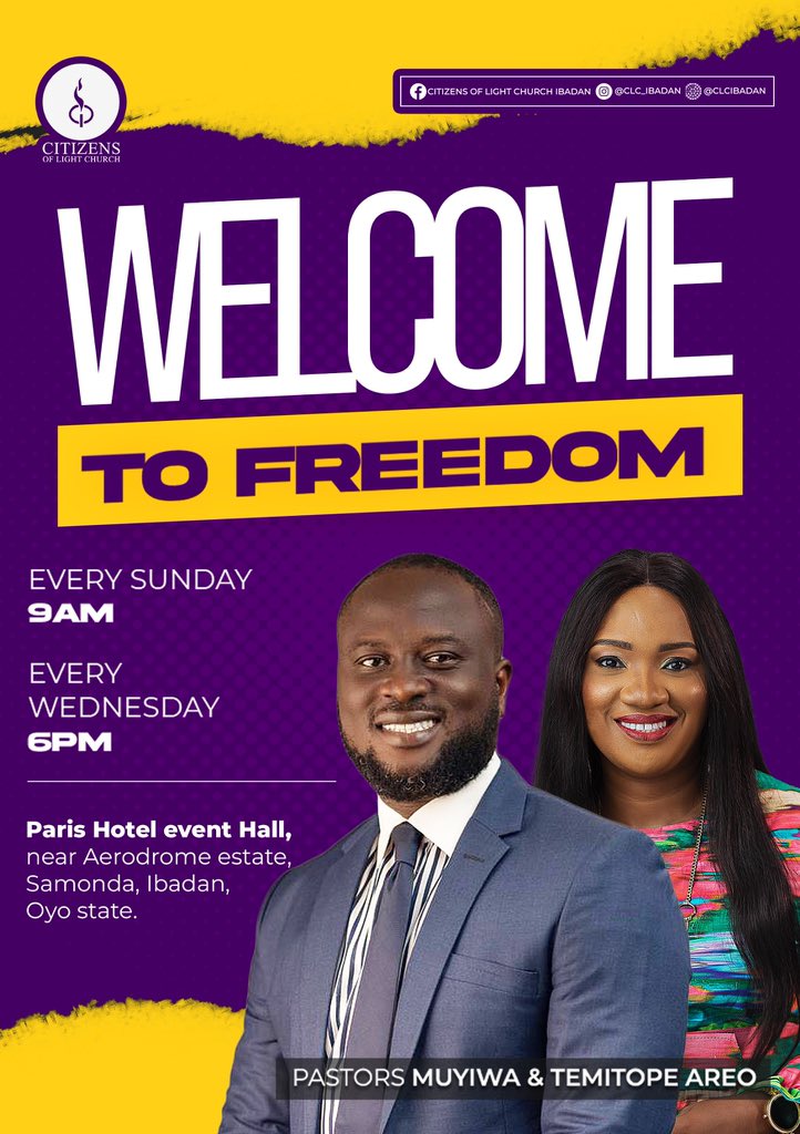 Clc_Ibadan's tweet image. Service starts by 9am, God has a Word for you!

This Sunday is a Special Service because we will also be taking our Membership &amp;amp; Vision Class by 11:30am.

See you in Church tomorrow😉😉

Welcome to Freedom!!!

#clcibadan
#churchisnotboring
#MadeInClc
#HelloIbadan
#IbadanChurch
