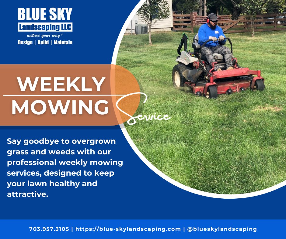 Spend your weekends enjoying your yard, not mowing it. Let Blue Sky Landscaping take care of your lawn with our reliable and affordable weekly mowing services.

blue-skylandscaping.com/mowing-care

#weeklymowing #lawnmowing #landscape #outdoorliving #mowingservice