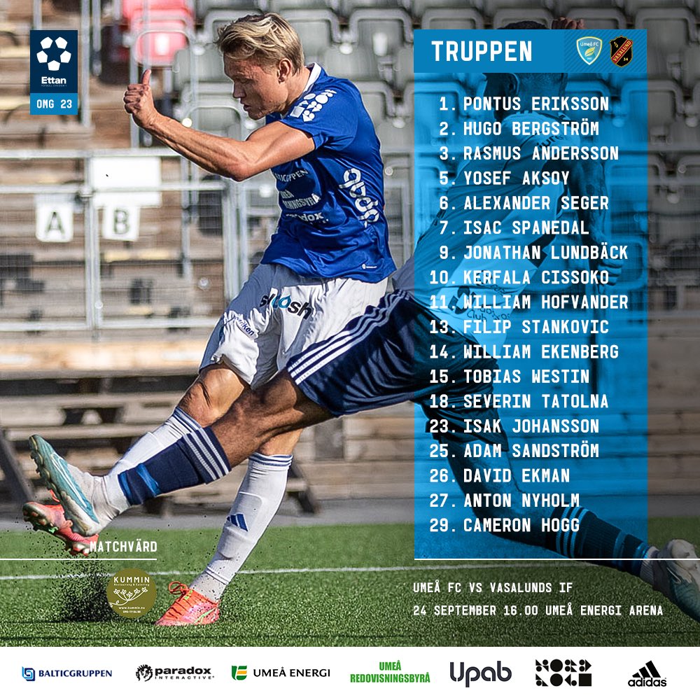 UmeaFC's tweet photo. Truppen till söndagens match mot Vasalund! 📋
#UFCVIF #FörUmeå https://t.co/oEnNVAtObT