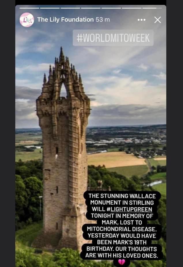 alva_asn's tweet image. A beautiful tribute for a special boy. The Wallace Monument is lit up green tonight to pay tribute to Mark Nairns as it would have been his 19th birthday yesterday. We miss Mark everyday and his family are always in our thoughts. 🌟