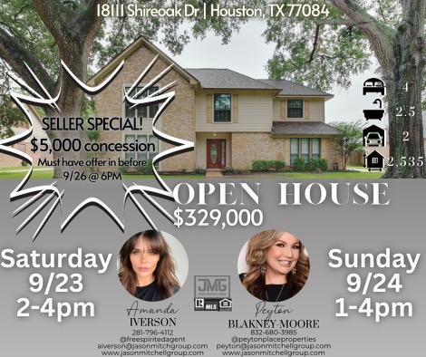 OPEN HOUSE SUNDAY 🏡🏡1p-4p!  West Houston gorgeous tree-lined 🌳🌳neighborhood, $5k in seller concessions!!  NEW PRICE $329K 4bd/2.5 bath 🔥🔥#WestHouston #HoustonHomes
#HoustonRealEstate #HouseForSale
#PropertyListing #HomeBuyers #HomeForSale
#HoustonProperties