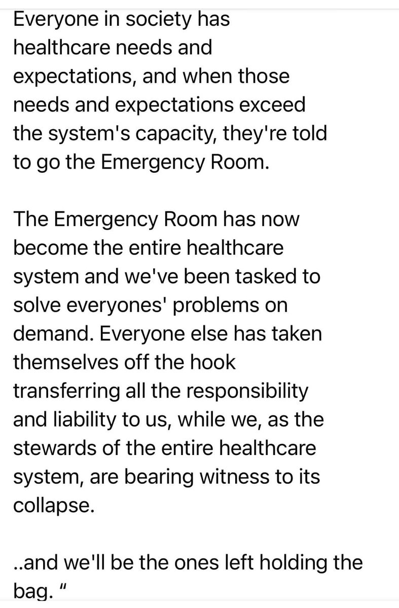 Another ER doc response to the question…how are things in the ER these days? As my friend @srrezaie says, the ERs are becoming everyone, every time for everything.