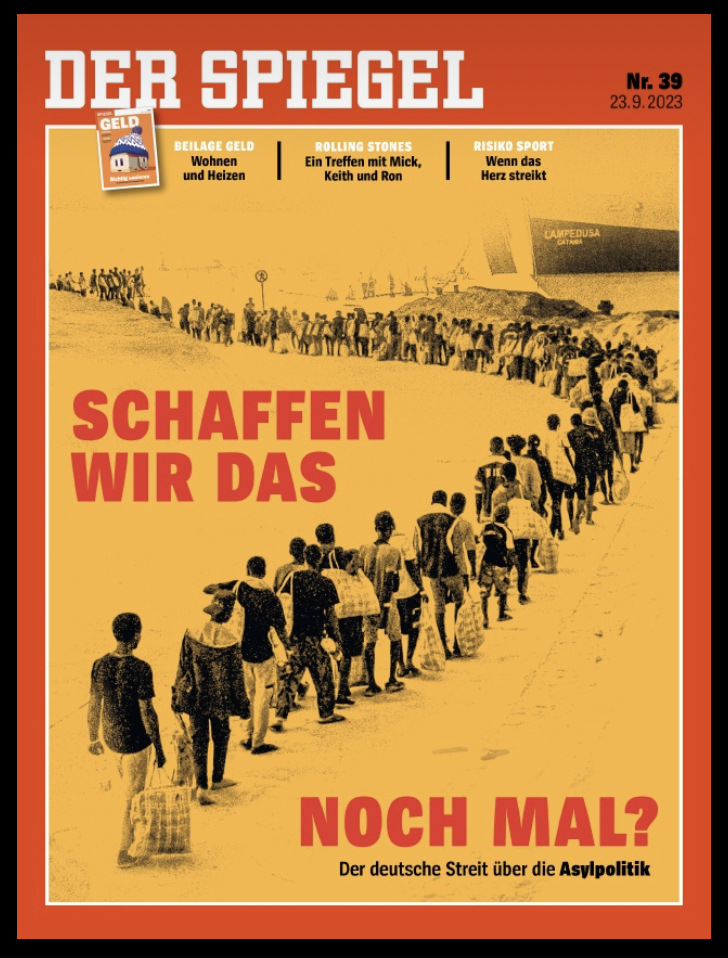 Es ist für mich schwer nachvollziehbar, wie ein renommiertes Leitmedium wie der Spiegel, das für Qualitätsjournalismus stehen will, ein Titelbild veröffentlichen kann, das in Aufmachung und Bildsprache an die Angstmache und Hetze rechter Parteien & Verschwörungsblätter erinnert.