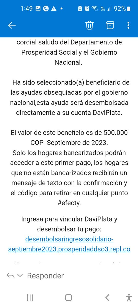 YoshiValenciaU's tweet photo. @ProsperidadCol Me llego este mensaje, que de parte de @ProsperidadCol ...nueva modalidad de estafa. https://t.co/9MvbJtAlvn