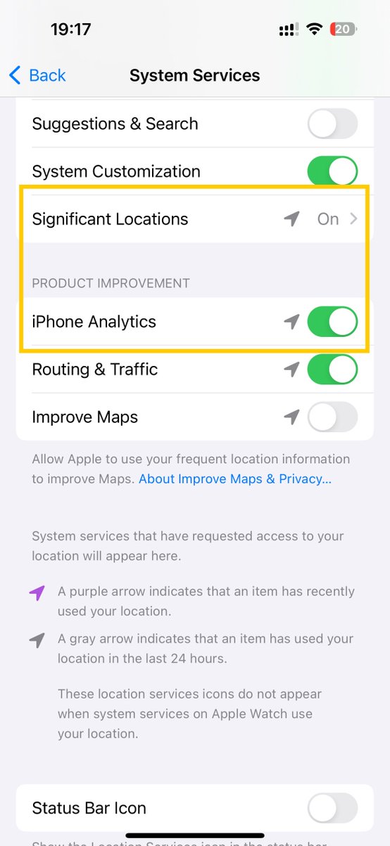 🚨PSA: iOS 17 turns these sensitive location options back on. If you have disabled significant locations as well as adding your location information to your iPhone analytics before upgrading to iOS 17, iOS 17 will turn the options on as shown in the screenshot. While significant…