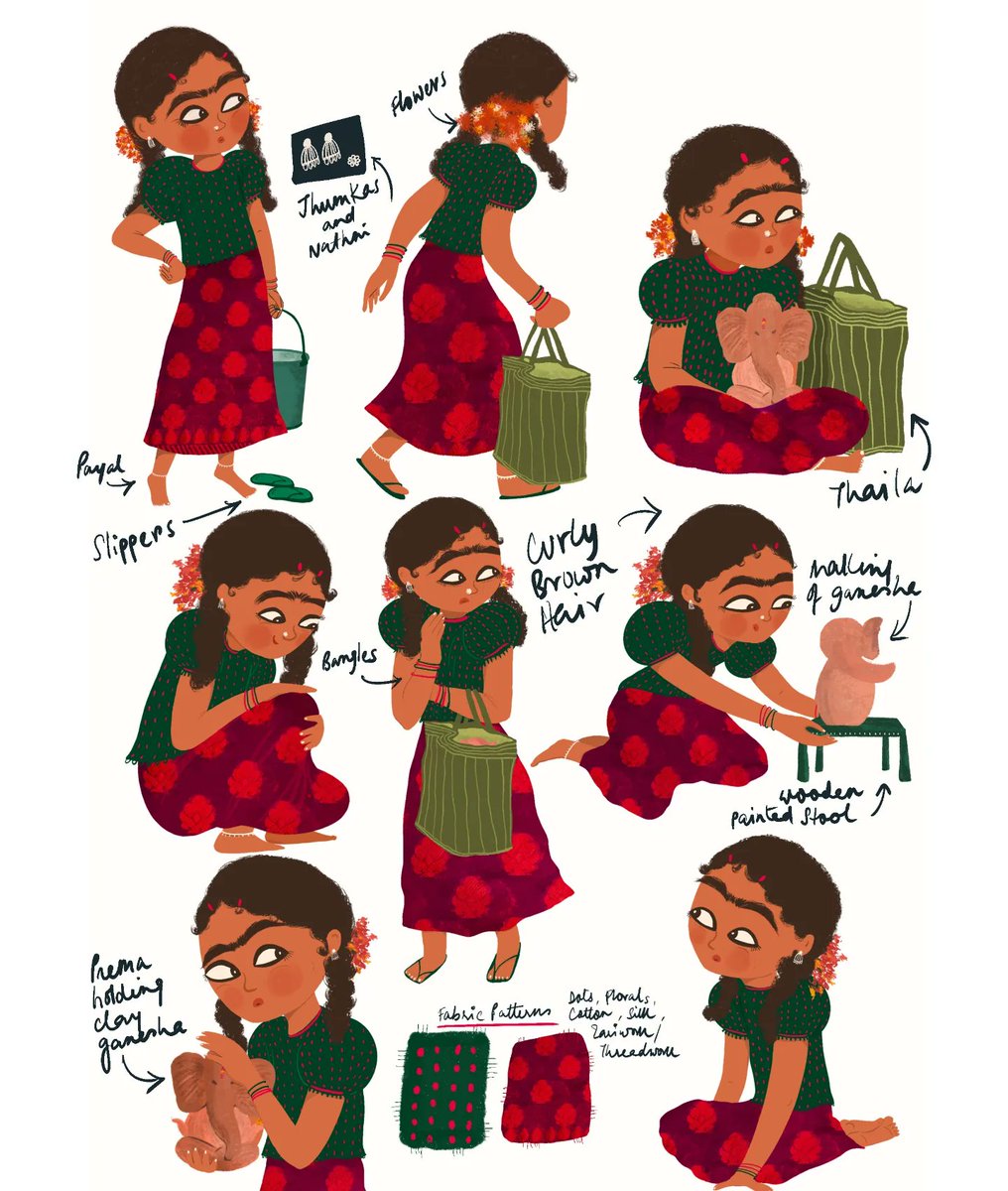 #GaneshaGoesGreen ~ Prema's character study! 
@BarefootBooks 
@thamizh_lakshmi 
#childrensbookillustration