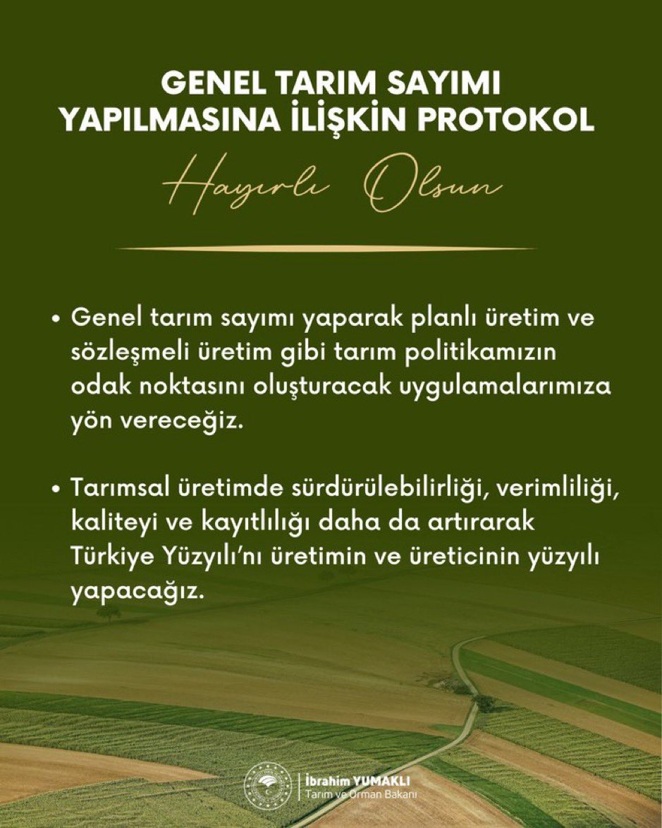 Planlı Üretime başlarken, her fırsatta dile getirdiğimiz tarım sayımı nihayet hayata geçiyor.
Umarım çok yıllık dikimlerde; cins, anaç ve dikim sıklığı gibi detaylar da belirlenir ve tüm cinslerin envanteri ayrı ayrı sayılır. 
Türk tarımı için hayırlı olmasını dilerim.
