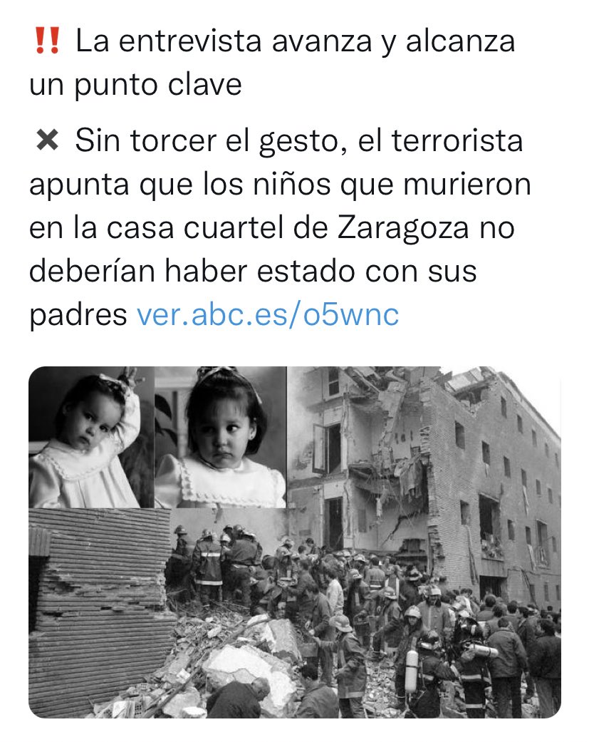 vox_es's tweet image. "Los guardias civiles que murieron ya sabían cuál era su función. ¿No decían todo por la patria?".

"Los niños que murieron en la casa cuartel de Zaragoza no deberían haber estado con sus padres".

Las frases de la infamia no son solo de Ternera, también de Évole y de todos