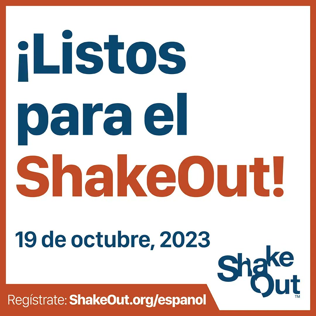 ShakeOut's tweet photo. ¡Marca tu calendario! Haz #ShakeOut el 19 de octubre a las 10:19 AM. ¡Millones participarán en el simulacro de #terremotos más grande del mundo! ¿Y tú? Inscríbete en https://t.co/1KJvb01uZz y únete. #ListosYa https://t.co/MG7i0DmBgF