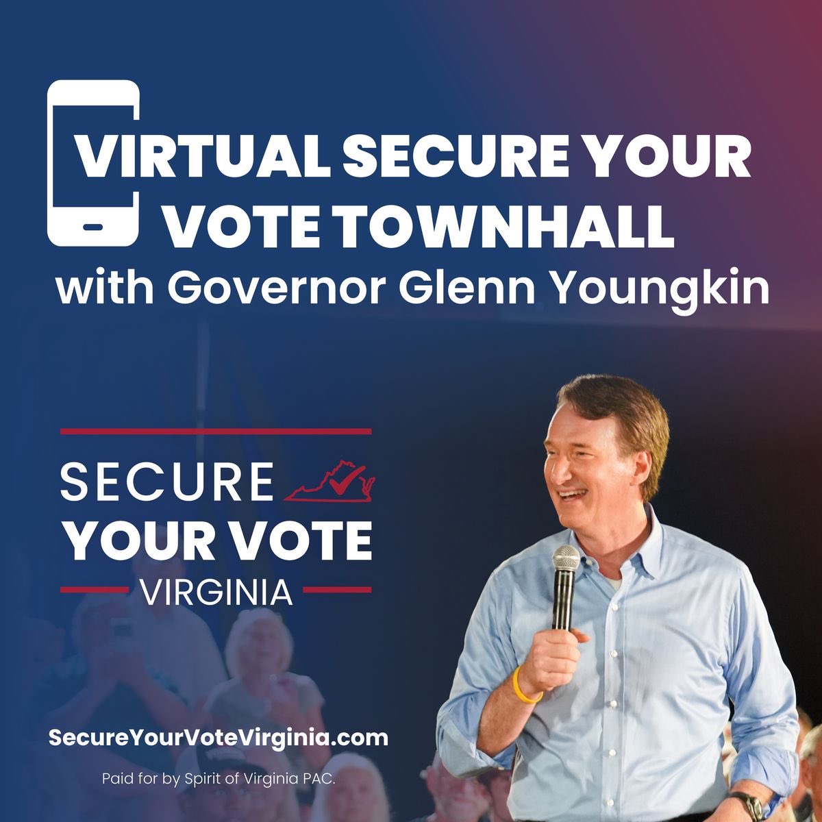 TeamYoungkin's tweet photo. Gov. @GlennYoungkin is joining @Woolf4VA, @IanTLovejoy, and @Stirrup4VA now and @JuanPablo4VA at Noon for a #SecureYourVoteVA Townhall.
Tune in: https://t.co/nJFbAv5aku https://t.co/UW1HkENRWB