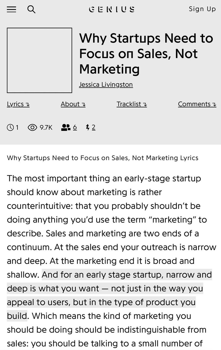 jjen_abel's tweet image. ‘Why Startups Need to Focus on Sales, Not Marketing’

This 2014 article by @jesslivingston needs to be read by every Founder.

Best 3-min you can spend today. 

(Click in comments)
