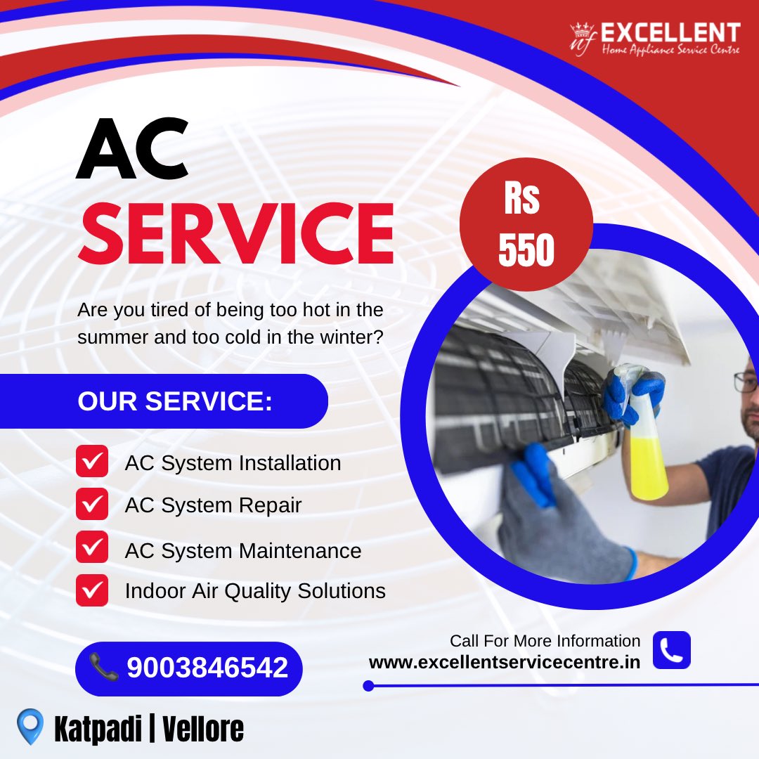 excellentservi's tweet photo. #ExcellentHomeApplianceServiceCentre
#ACRepairVellore #HomeApplianceService #ExcellentServiceCentre #VelloreACService #ApplianceRepair #ACMaintenance #VelloreHomeAppliance #QualityService #ExpertTechnicians #ComfortandConvenience
Excellent Home Appliance Service Centre Katpadi https://t.co/y3mVdwhHPv