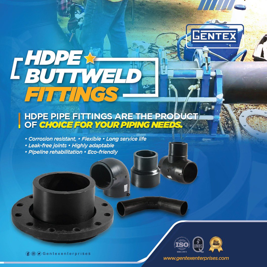 GentexEnterpri's tweet image. Ranging from 110mm and above, these fittings are the most reliable method of joining Large PE pipe sizes .

Place your order today on:
☎️+256 414 286 980 +256 414 285 186 . ✨gentexenterprises.com 
📍Kampala, Uganda. 

#fittings #hdpepipe #pepipes #durable #cheap #gentex