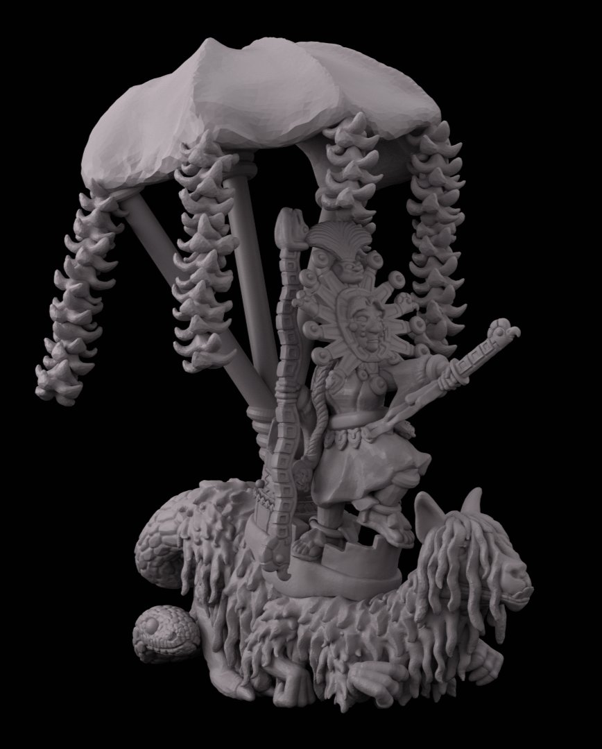 Surprise! there is an attached character for the amazon knights. The revered priestess of Viracocha leads her sisters into the battle, channeling mighty magics from the back of her fearsome mount

I cant wait to get some paint on the gals when time permits

#warhammer #3dprint