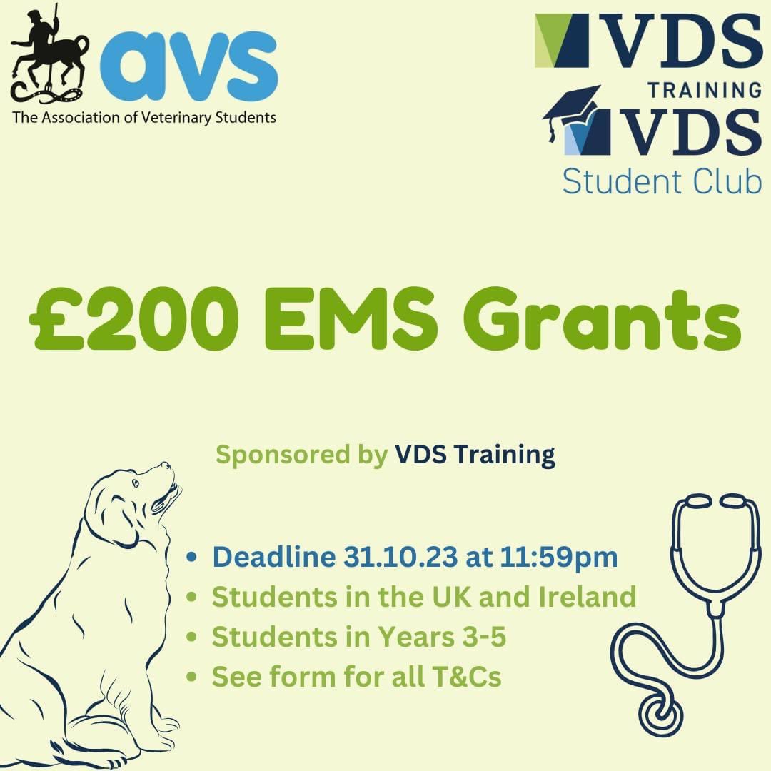 AVS UK & Ireland (@avs_uk_ireland) on Twitter photo We are pleased to announce <a href="/trainingVDS/">VDS Training</a> are offering 5 x £200 EMS Grants to 5 AVS members to support students in their clinical years. Please submit your completed application form to avscommittee@gmail.com by 11.59pm 31st October 2023.
Application form: avsukireland.co.uk/opportunities We are pleased to announce <a href="/trainingVDS/">VDS Training</a> are offering 5 x £200 EMS Grants to 5 AVS members to support students in their clinical years. Please submit your completed application form to avscommittee@gmail.com by 11.59pm 31st October 2023.
Application form: avsukireland.co.uk/opportunities