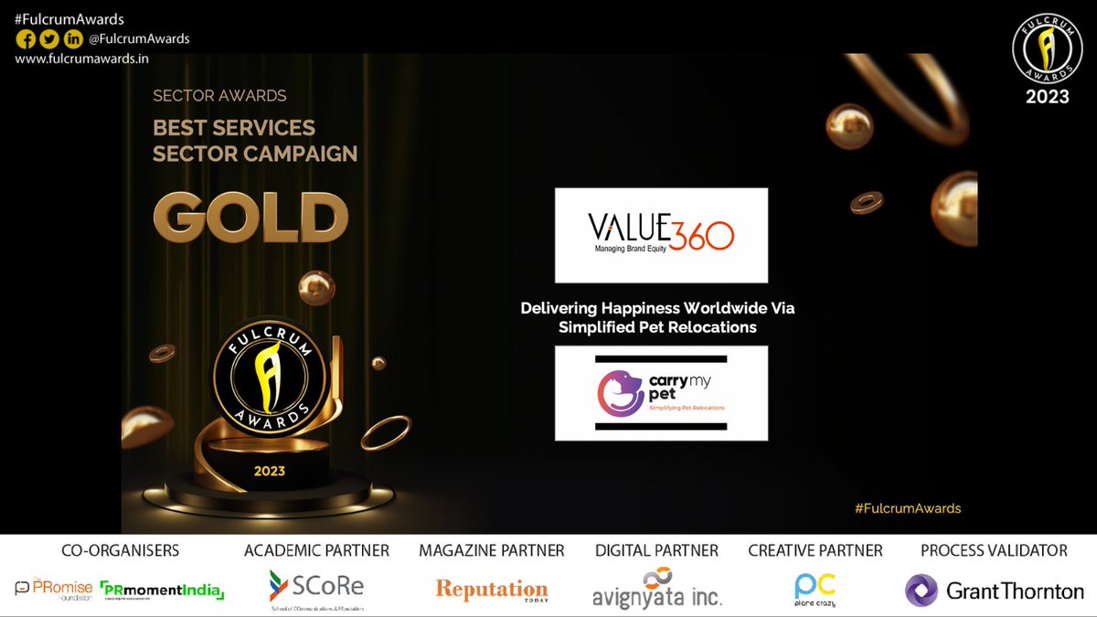 Best Services Sector Campaign goes to <a href="/value_360/">V360 Group</a> for Carry my Pet campaign Delivering Happiness Worldwide Via Simplified Pet Relocations #FulcrumAwards