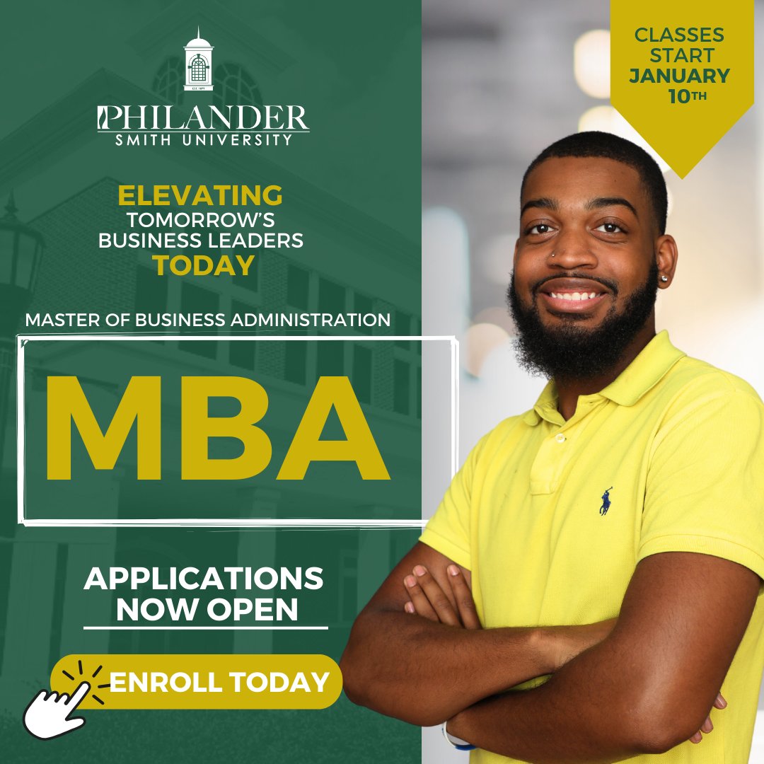 Applications for our MBA program are now OPEN! Don't miss out on your chance to become a future business leader. 🌟 Apply by October 27, 2023, and classes start on January 10th, 2024. Get ready to elevate your career! Apply now at Philander.edu/MBA. 🎓🌐📝