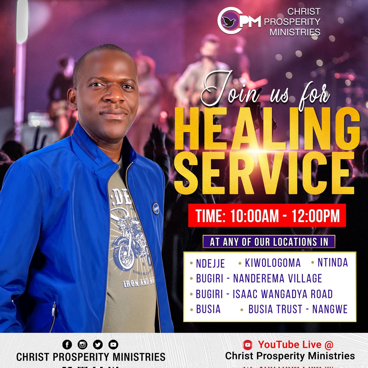 CPMAfrica's tweet photo. "But Jesus turned around, and when He saw her He said, “Be of good cheer, daughter; your faith has made you well.” And the woman was made well from that hour."
(Matt 9:22)
It's the last #CPMSunday of our month of #actsoffaith. Join us for Healing Service at a location near you! https://t.co/z4FexiTCMC