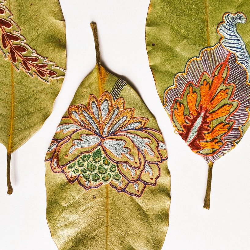 Embroidered leaves by US artist Hillary Waters Fayle #WomensArt