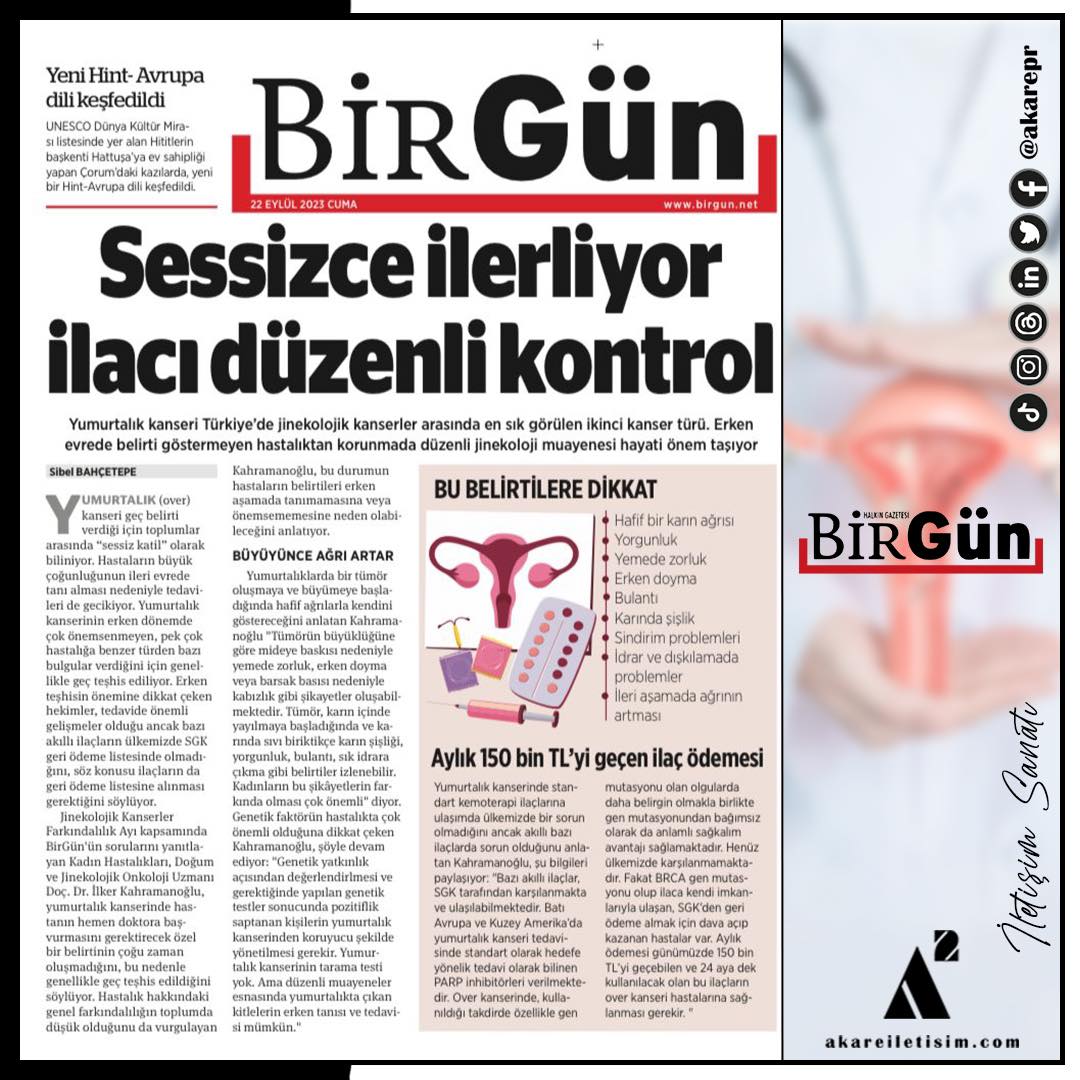 İçinde bulunduğumuz Eylül ayı, dünyada "#Jinekolojik Farkındalık Ayı" olarak geçiyor.🎗️

Stratejik iletişim yönetimi çalışmalarını üstlendiğimiz Jinekolojik Onkoloji Uzmanı @drikahramanoglu, konu hakkında <a href="/BirGun_Gazetesi/">BirGün Gazetesi</a>'ne özel röportaj verdi.

🔗birgun.net/haber/sessizce…