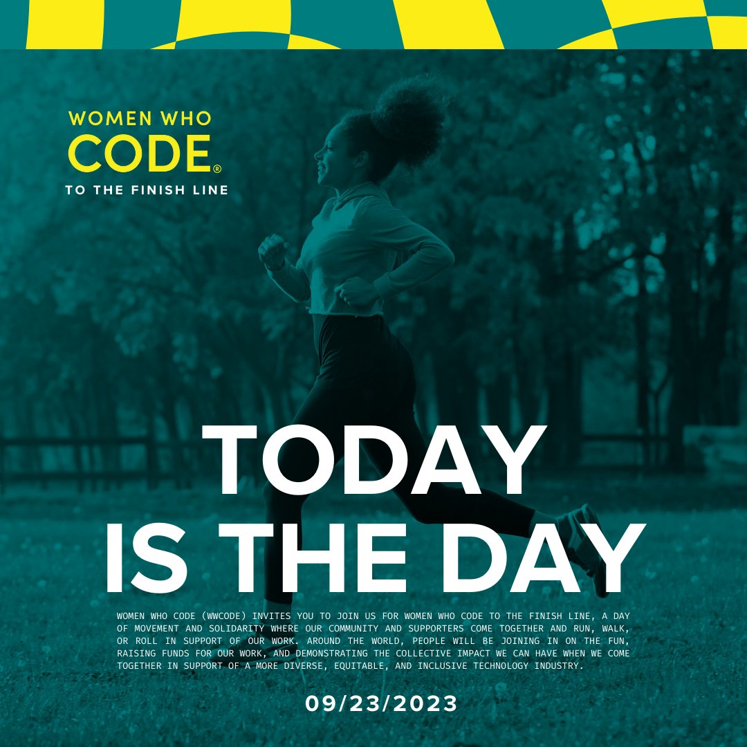 WWCodeData's tweet image. 🏁 🚴♀️🚶🏽♀️🏃🏽♀️ Today’s the day! Join our global community for #WWCode to the Finish Line! Walk, run, roll, and don’t forget to tag @womenwhocode in your stories and photos.
Want to maximize your impact? Donate now to help us reach our goal - justgiving.com/campaign/wwcod…
#WWCodeForEquity