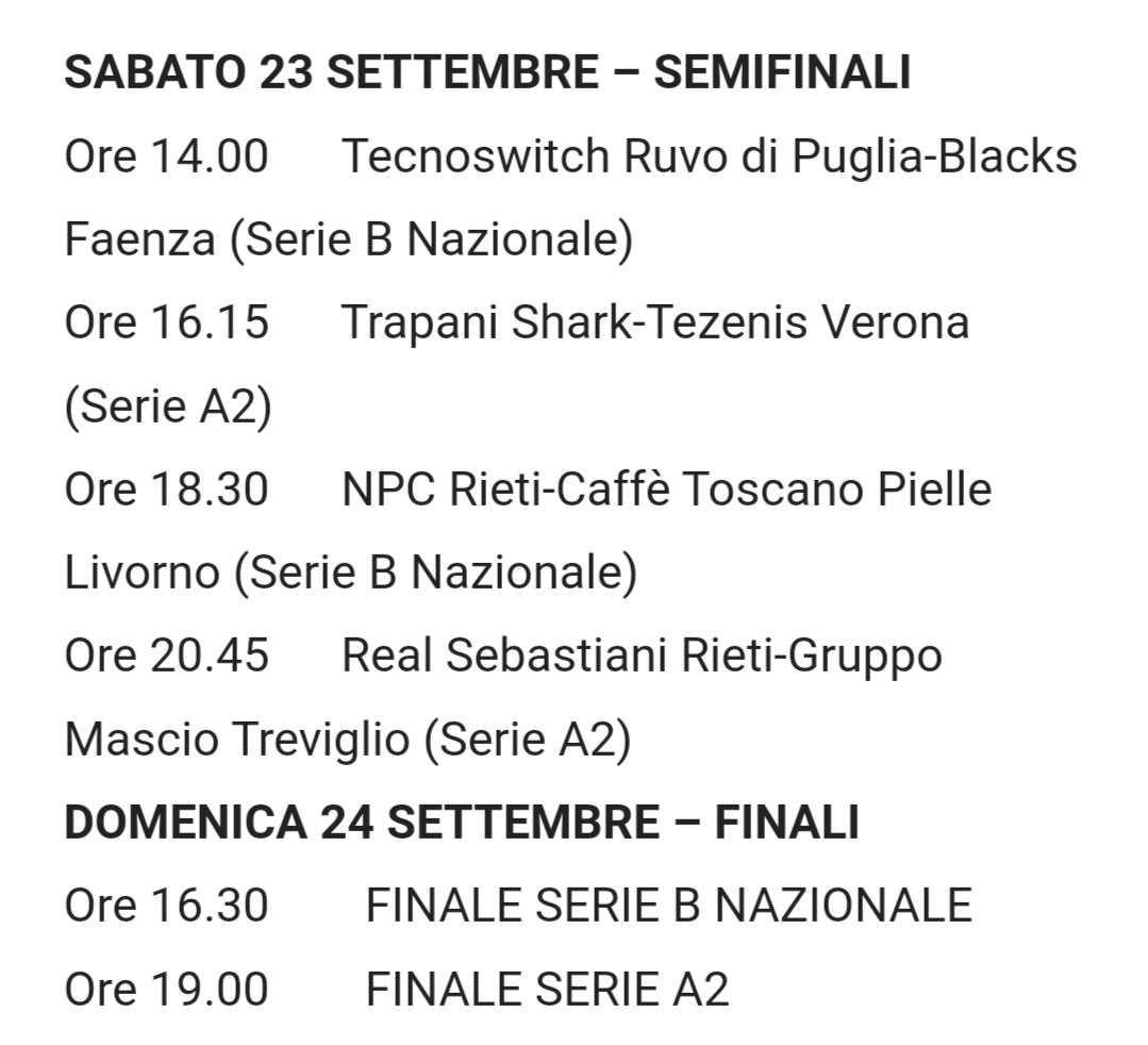 Un pò in ritardo, ma anche io sono arrivato al programma completo delle Final 4 di #LNP di Montecatini (Serie A2 e Serie B Nazionale).
#SupercoppaLNP
#LaNostraPassione