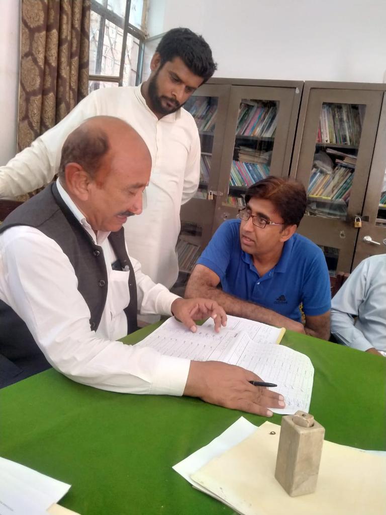 ElectionJhang's tweet photo. The District Election Commissioner Jhang Mr. Abdul Razzak and Election Officer Mr. Muhammad Akram monitoring and supervising the on-going  verification of spilt CBCs in District Jhang. The activities are found satisfactory. https://t.co/NfT1ABpG7H